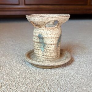 Handcrafted Beige and Blue Ceramic toothbrush holder